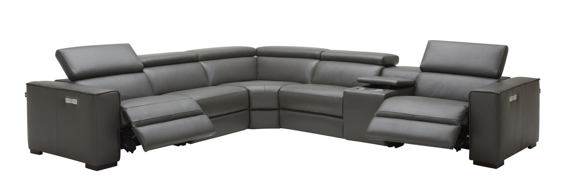 J & M Picasso 6 Pc Motion Sectional, Dark Gray Leather