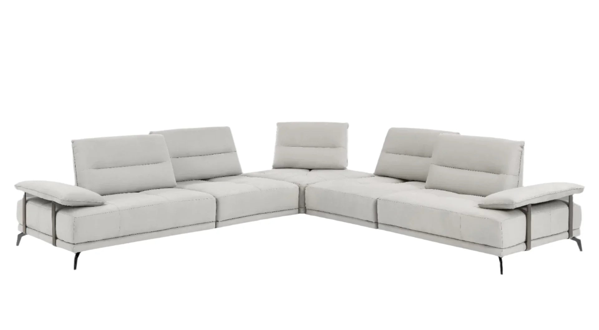 Eleganto 5 pc Sectional with Power Motion Backrests, Silver Gray Fabric