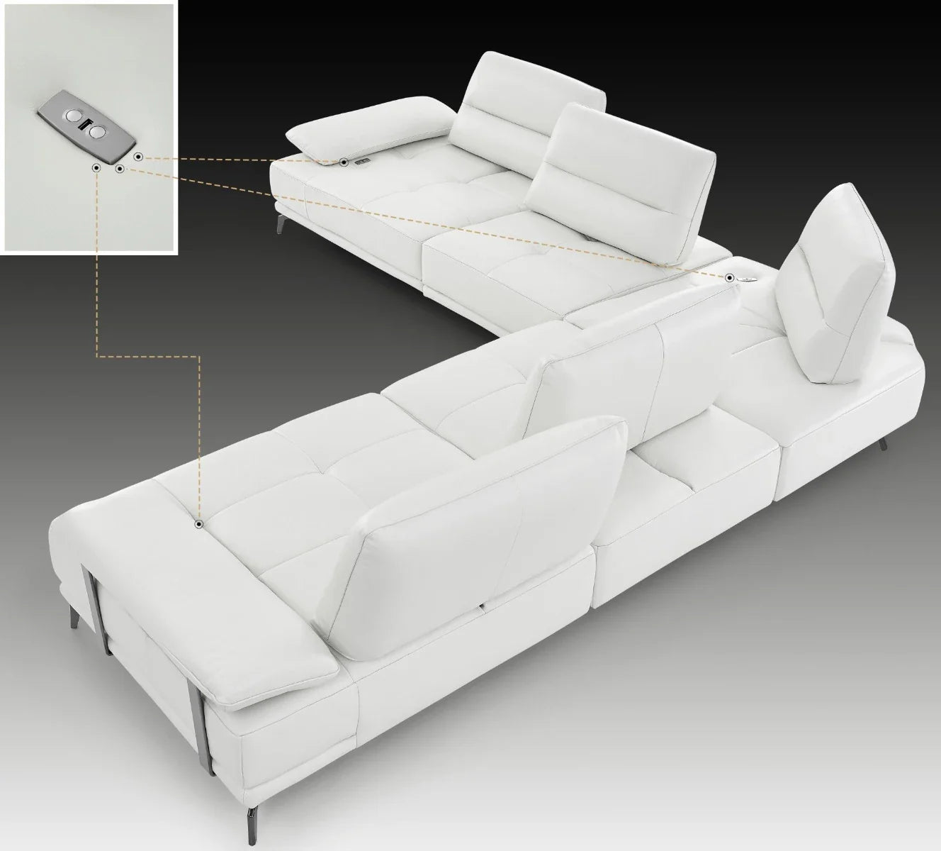 Eleganto 5 pc Sectional with Power Motion Backrests, Alabaster Leather