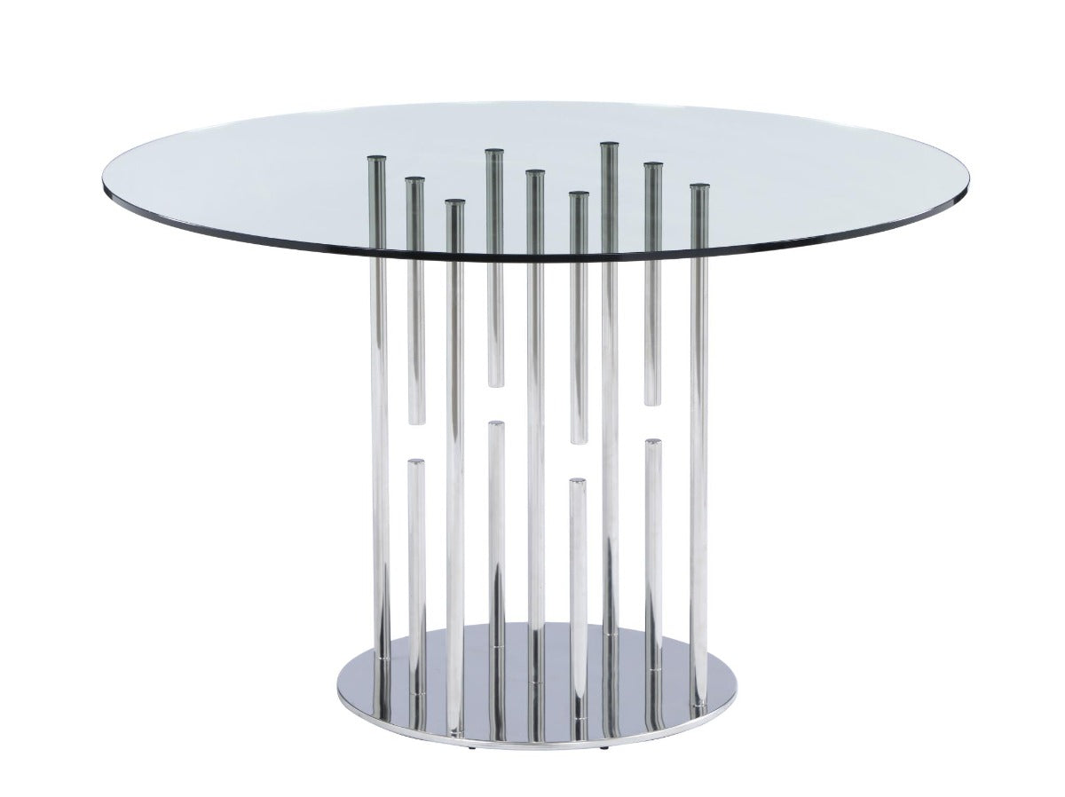 Chintaly Jane 5-Piece Dining Set with Contemporary Round Glass Table & Modern Contour-Back Chairs