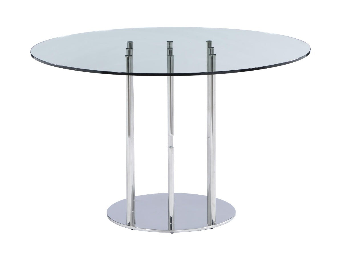 Chintaly Jane 5-Piece Dining Set with Contemporary Round Glass Table & Modern Contour-Back Chairs