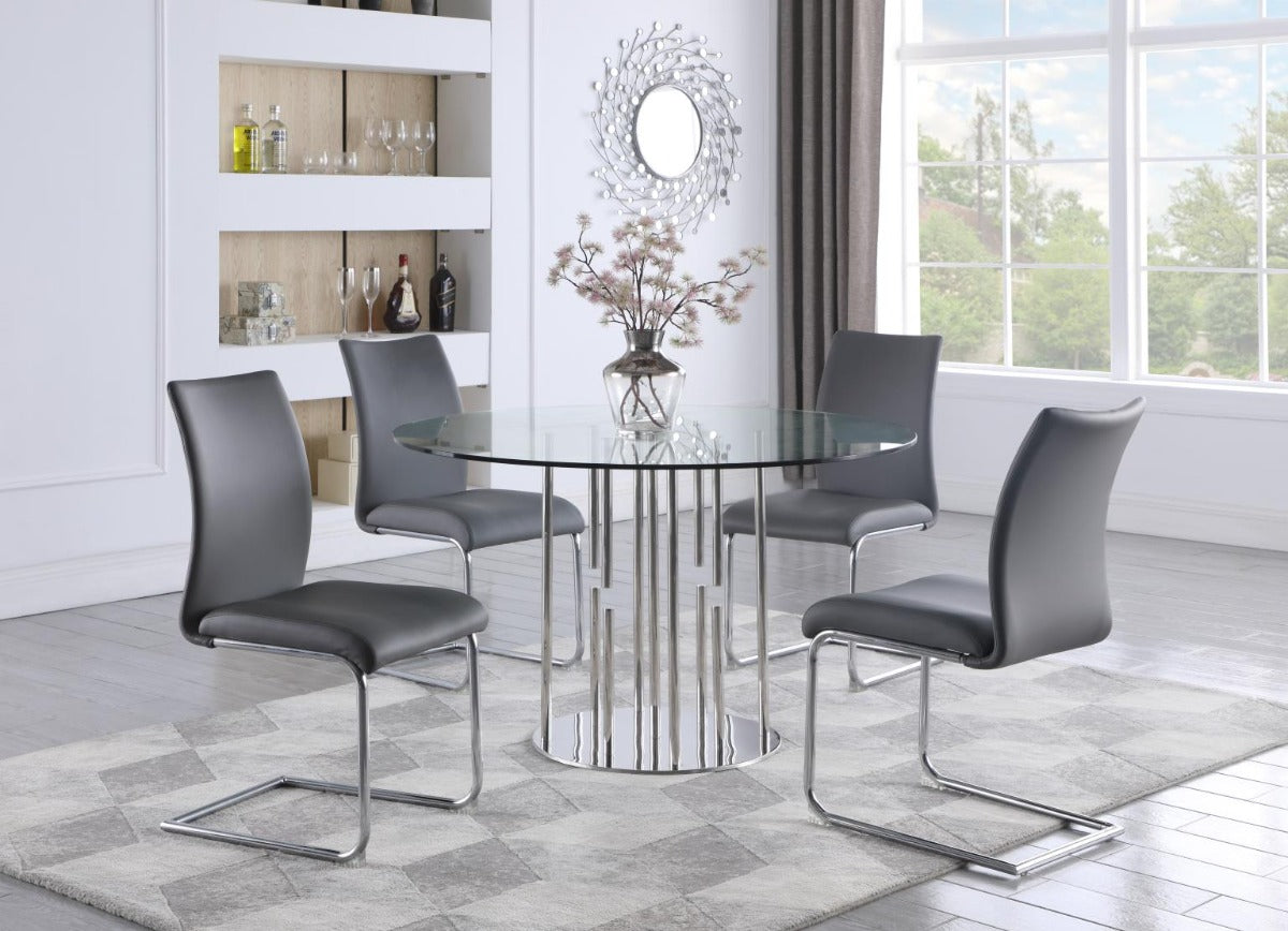 Chintaly Jane 5-Piece Dining Set with Contemporary Round Glass Table & Modern Contour-Back Chairs