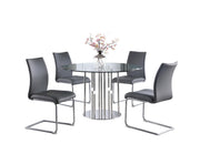 Chintaly Jane 5-Piece Dining Set with Contemporary Round Glass Table & Modern Contour-Back Chairs