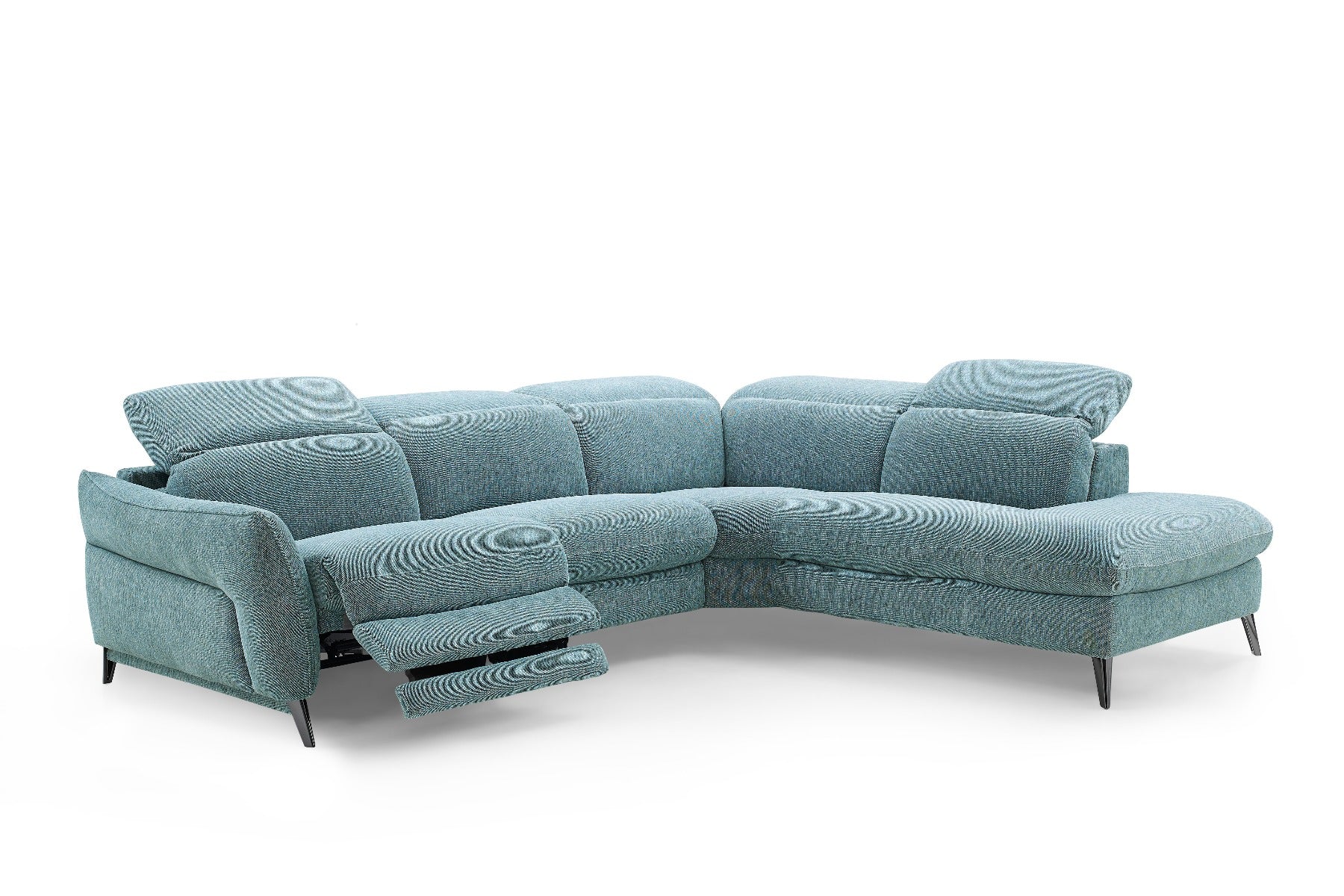Swan Fabric Sectional with Two Recliners, Dusty Teal | Creative Furniture