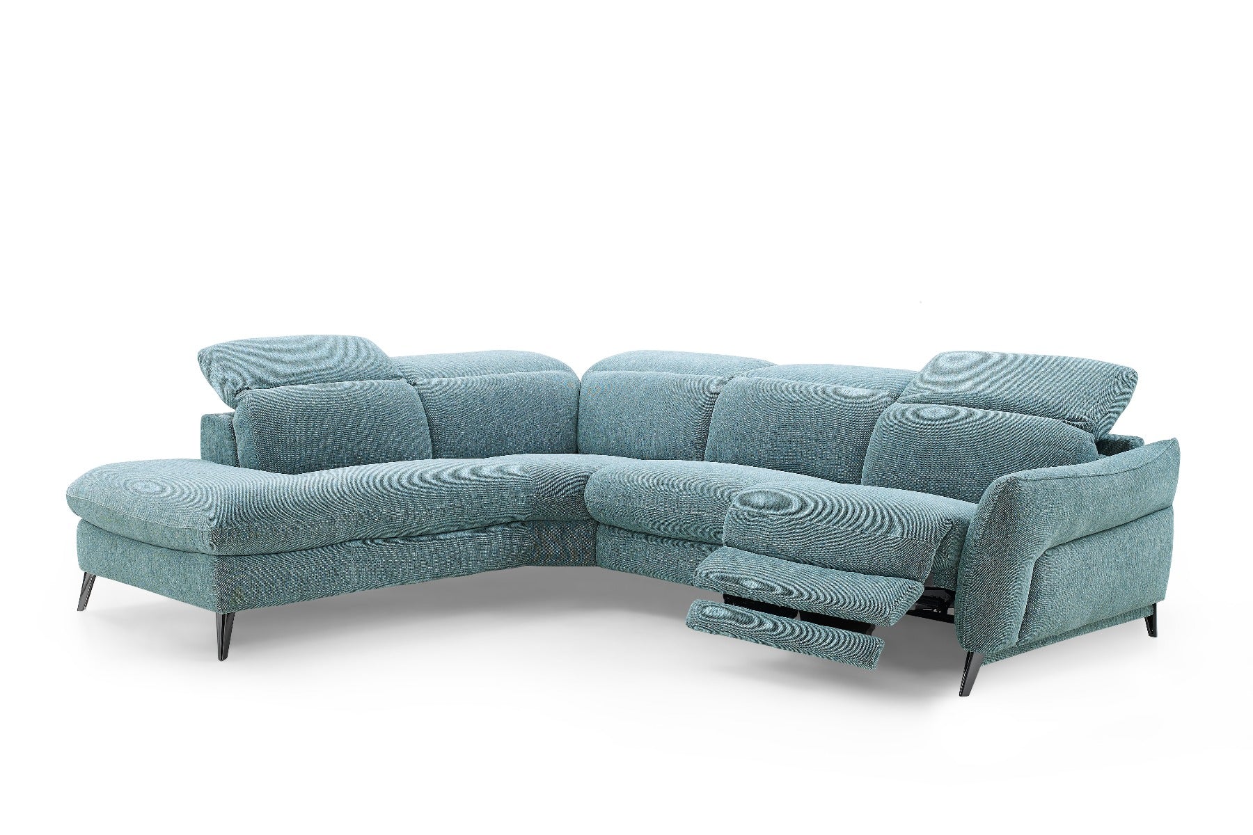 Swan Fabric Sectional with Two Recliners, Dusty Teal | Creative Furniture