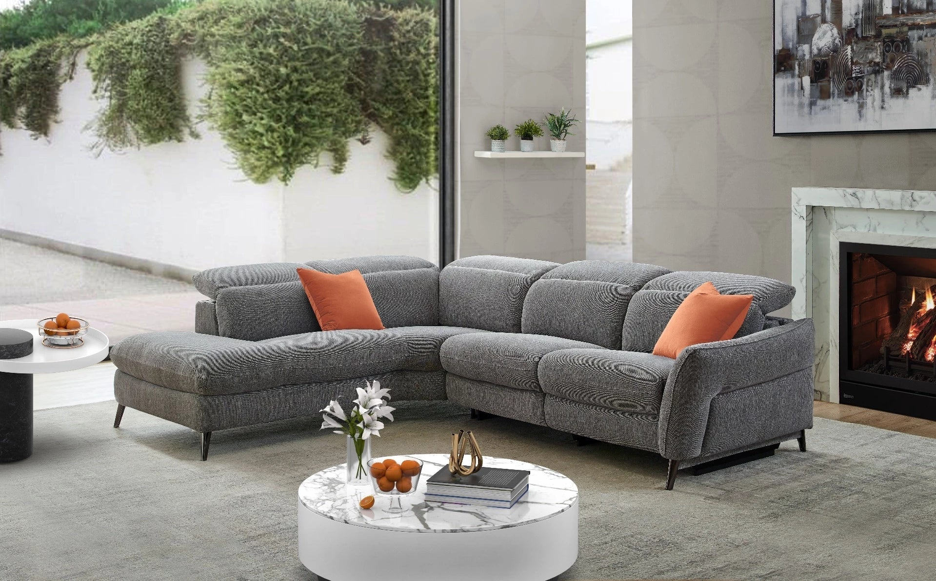 Swan Fabric Sectional with Two Recliners, Wild Dove| Creative Furniture