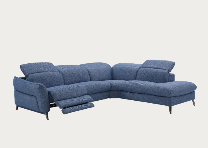 Swan Fabric Sectional with Two Recliners, Denim Blue| Creative Furniture