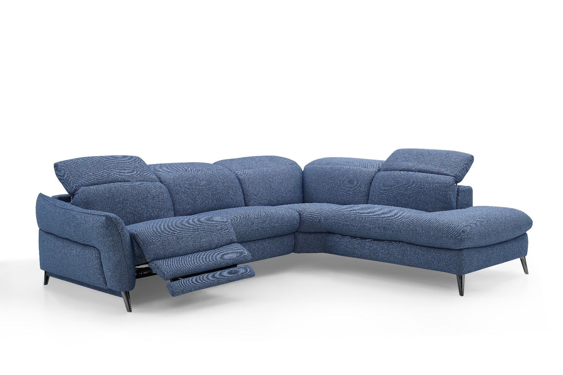 Swan Fabric Sectional with Two Recliners, Denim Blue| Creative Furniture