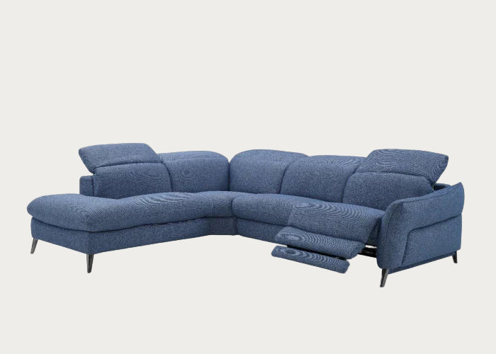 Swan Fabric Sectional with Two Recliners, Denim Blue| Creative Furniture