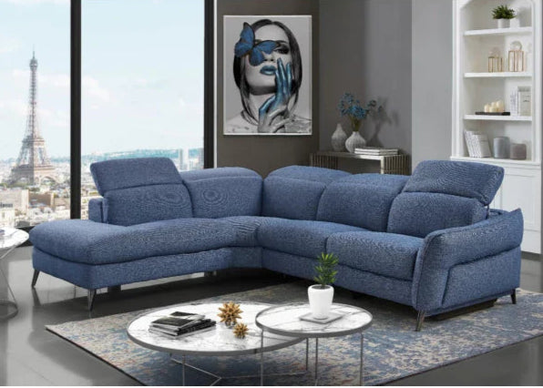 Swan Fabric Sectional with Two Recliners, Denim Blue| Creative Furniture
