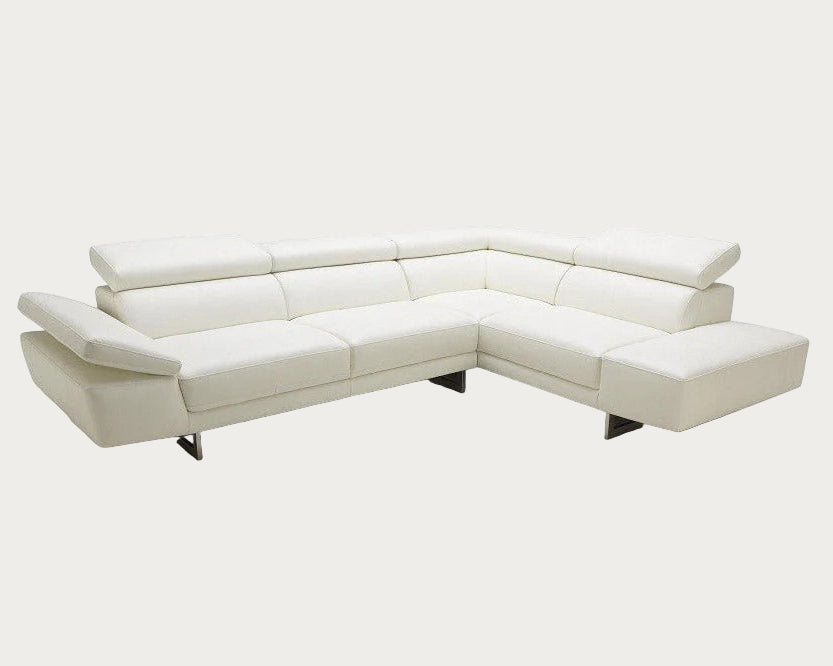 1717 Leather Sectional in White, Right Facing Chaise