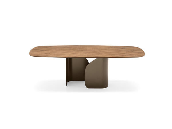 Calligaris Twins 4153-FS200 dining table with wooden elliptical top and metal pedestal | Quick Ship