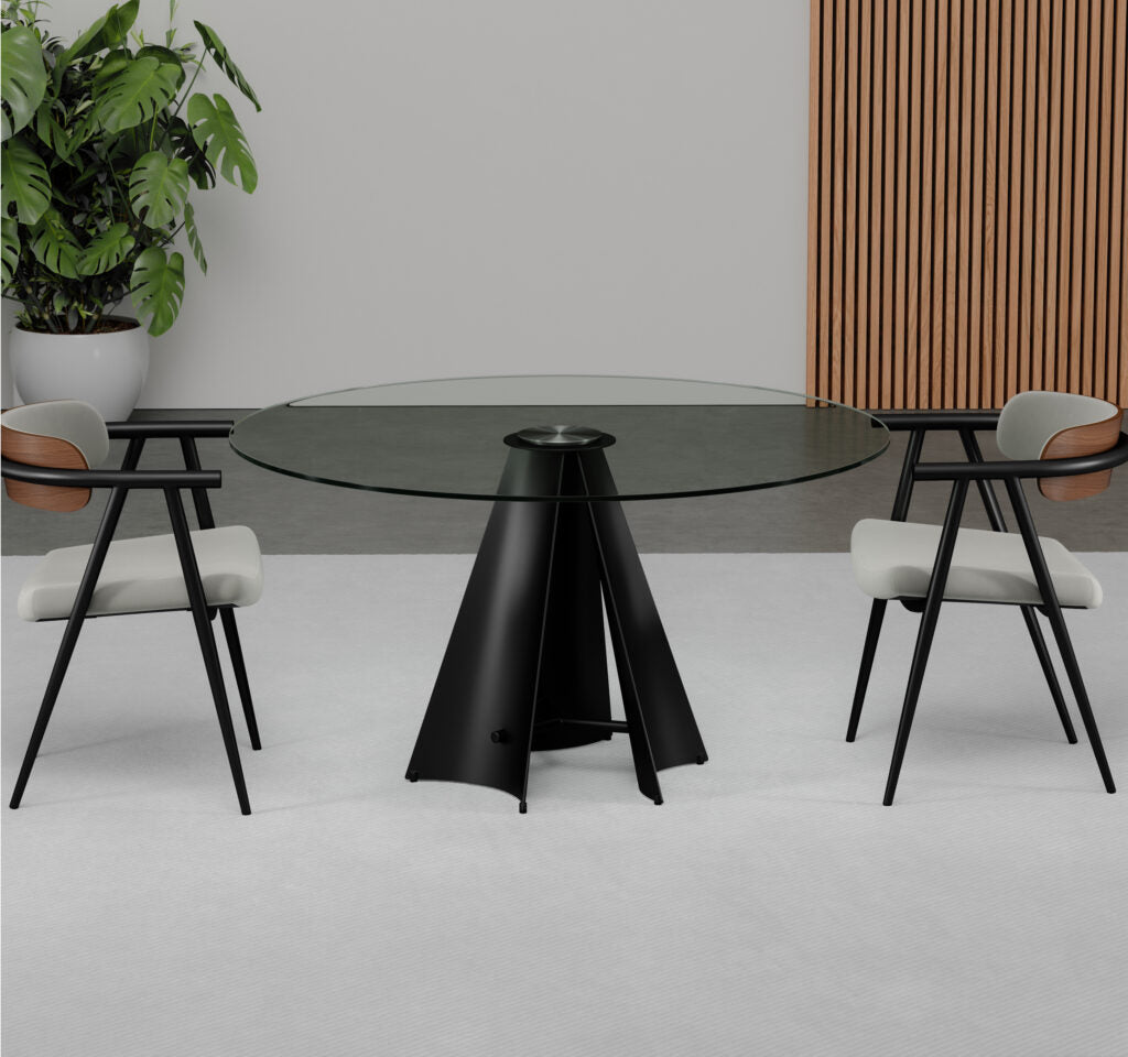 Elite Modern Pinnacle Round Dining Table with Glass Top