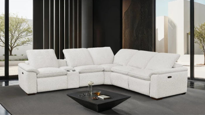 Cloudy 6-Piece Sectional with Power Recliners – Frost Fabric
