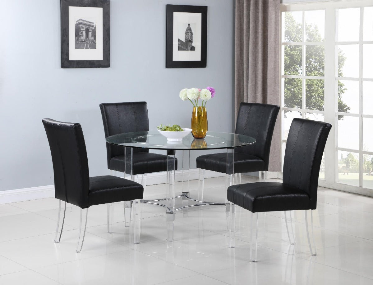 Chintaly 5 Piece Parson Contemporary Dining Set with Round Glass Dining Table & Parson Chairs