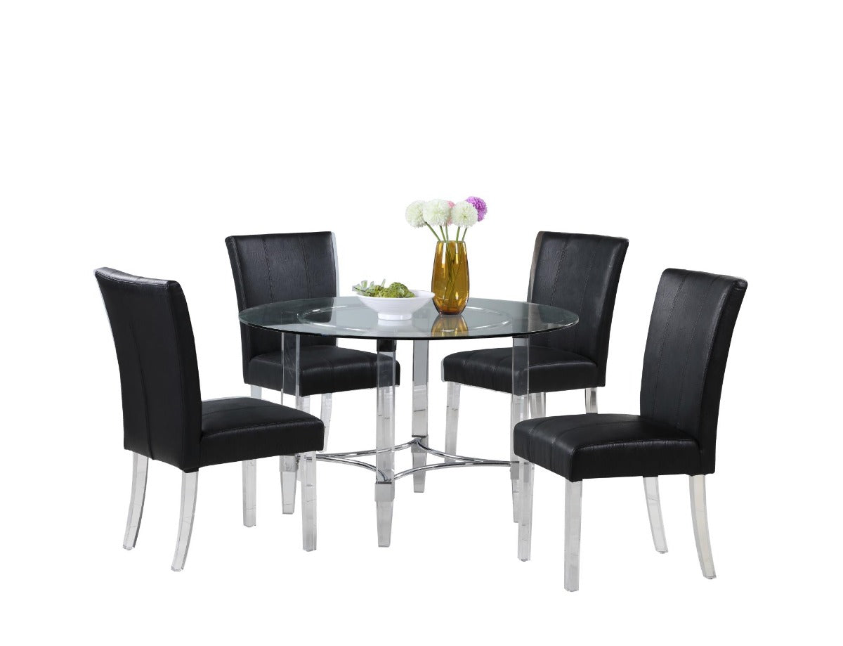 Chintaly 5 Piece Parson Contemporary Dining Set with Round Glass Dining Table & Parson Chairs