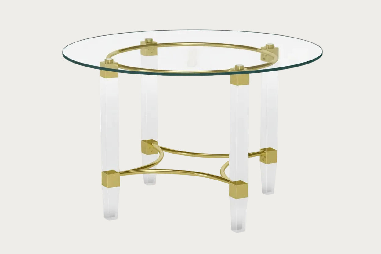 4038 Round Glass-top Dining Table with Acrylic & Steel Base with Golden Accents