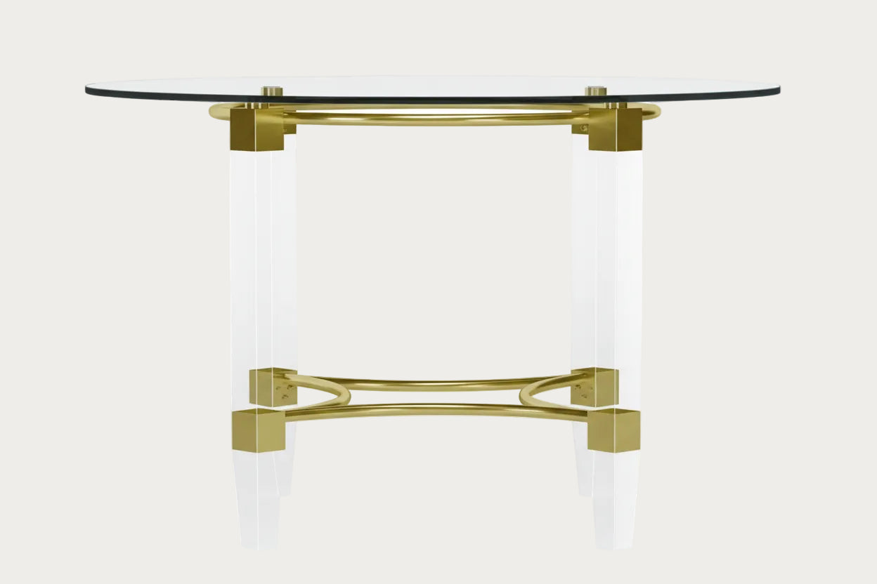 4038 Round Glass-top Dining Table with Acrylic & Steel Base with Golden Accents