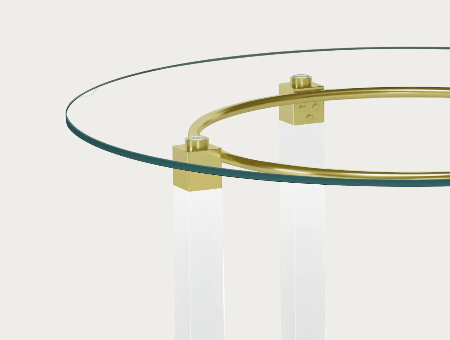 4038 Round Glass-top Dining Table with Acrylic & Steel Base with Golden Accents