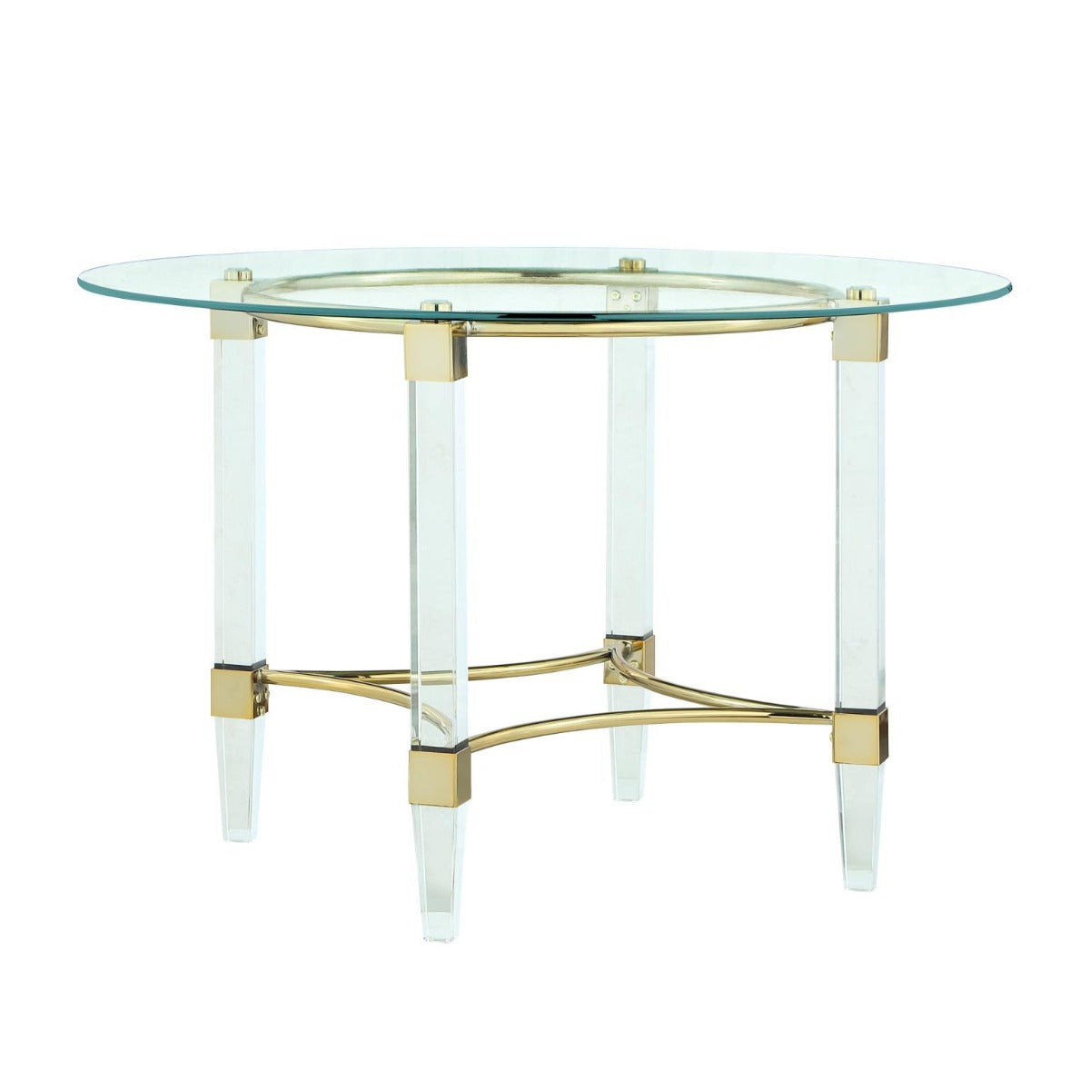 Chintaly Round Glass Dining Table 4038 with Acrylic & Steel Base with Golden Accents