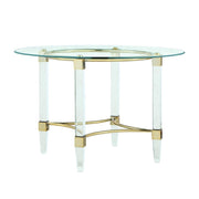 Chintaly Round Glass Dining Table 4038 with Acrylic & Steel Base with Golden Accents