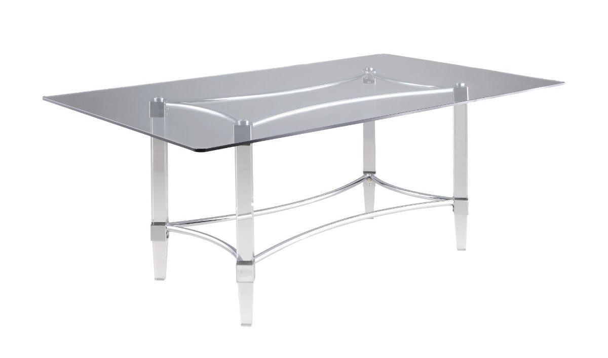 Chintaly Layla Contemporary Dining Set with Rectangular Glass Dining Table & Acrylic High-Back Side Chairs