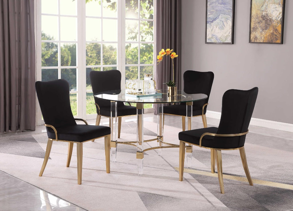Chintaly Round Glass Dining Table 4038 with Acrylic & Steel Base with Golden Accents
