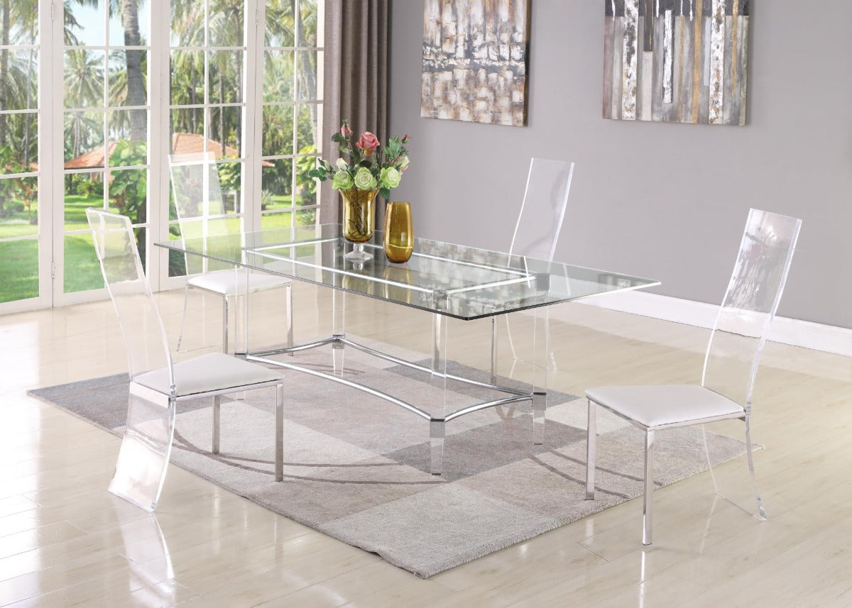 Chintaly Layla Contemporary Dining Set with Rectangular Glass Dining Table & Acrylic High-Back Side Chairs