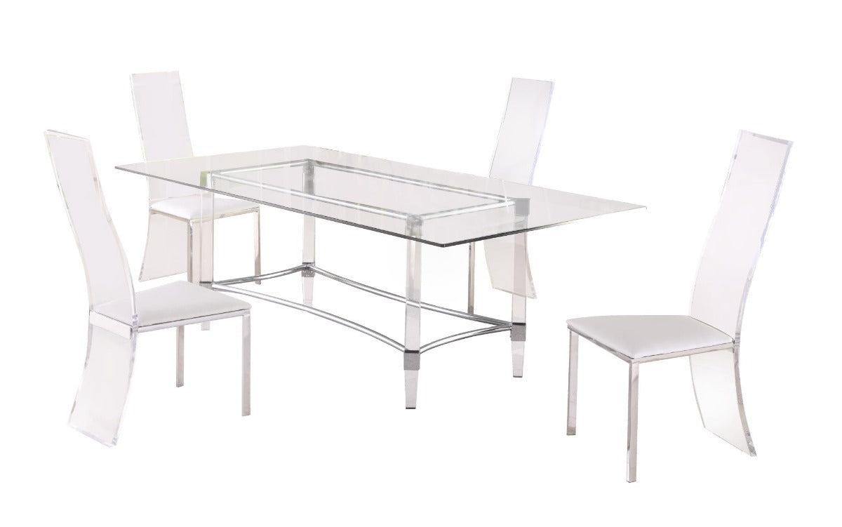 Chintaly Layla Contemporary Dining Set with Rectangular Glass Dining Table & Acrylic High-Back Side Chairs