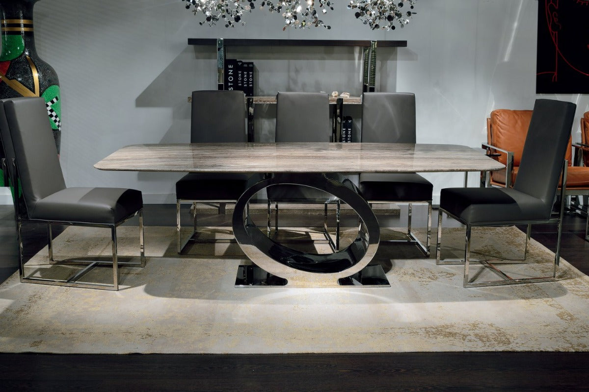 Stone International Eye Dining Table with Thin Beveled Edge Top