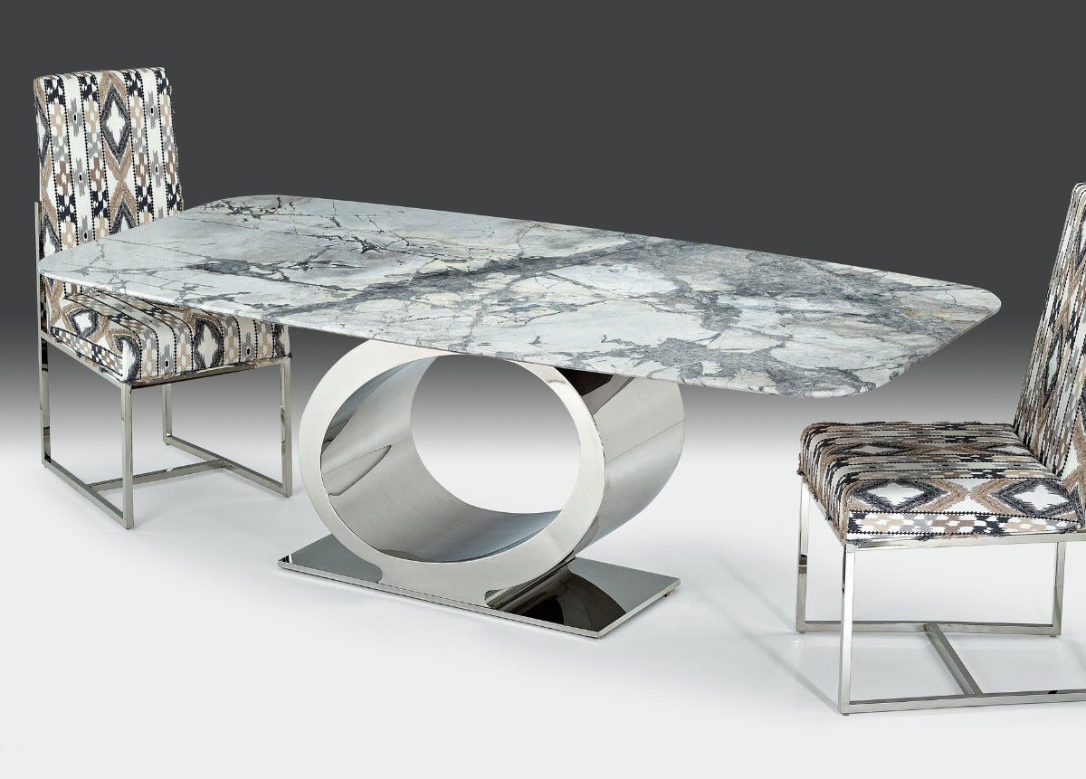 Stone International Eye Dining Table with Thin Beveled Edge Top