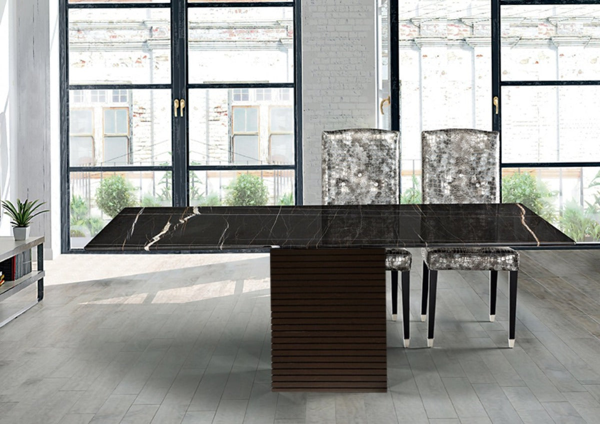 Stone International Espresso Dining Table with Thin Beveled Edge