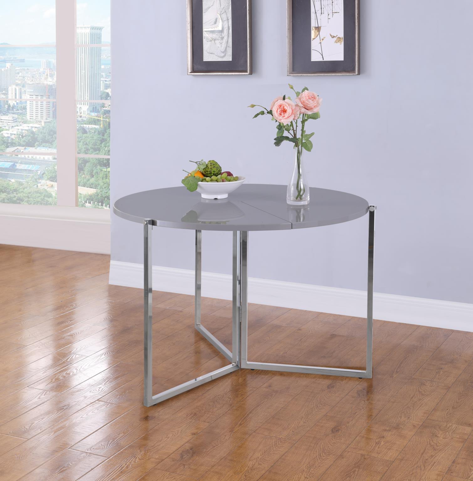 8389 Round Foldaway Dining Table, Gray Gloss
