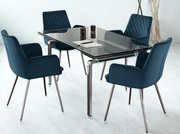 Stark Dining Table with Glass Top & 4 Upholstered Armchairs