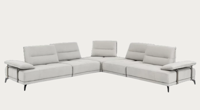 Eleganto 5 pc Sectional with Power Motion Backrests, Alabaster Leather
