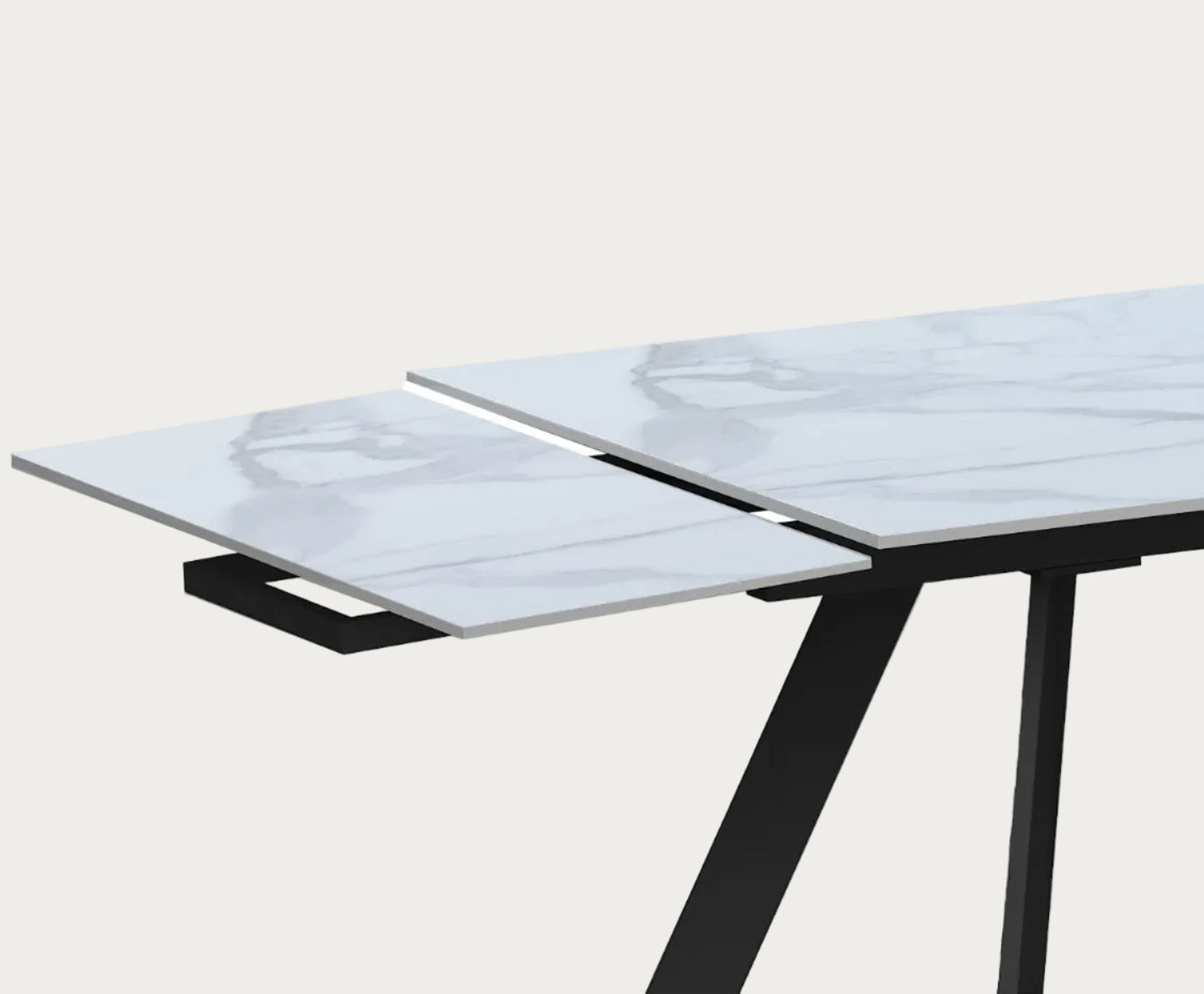 Alexandra white marble dining table extension leavewith black metal legs