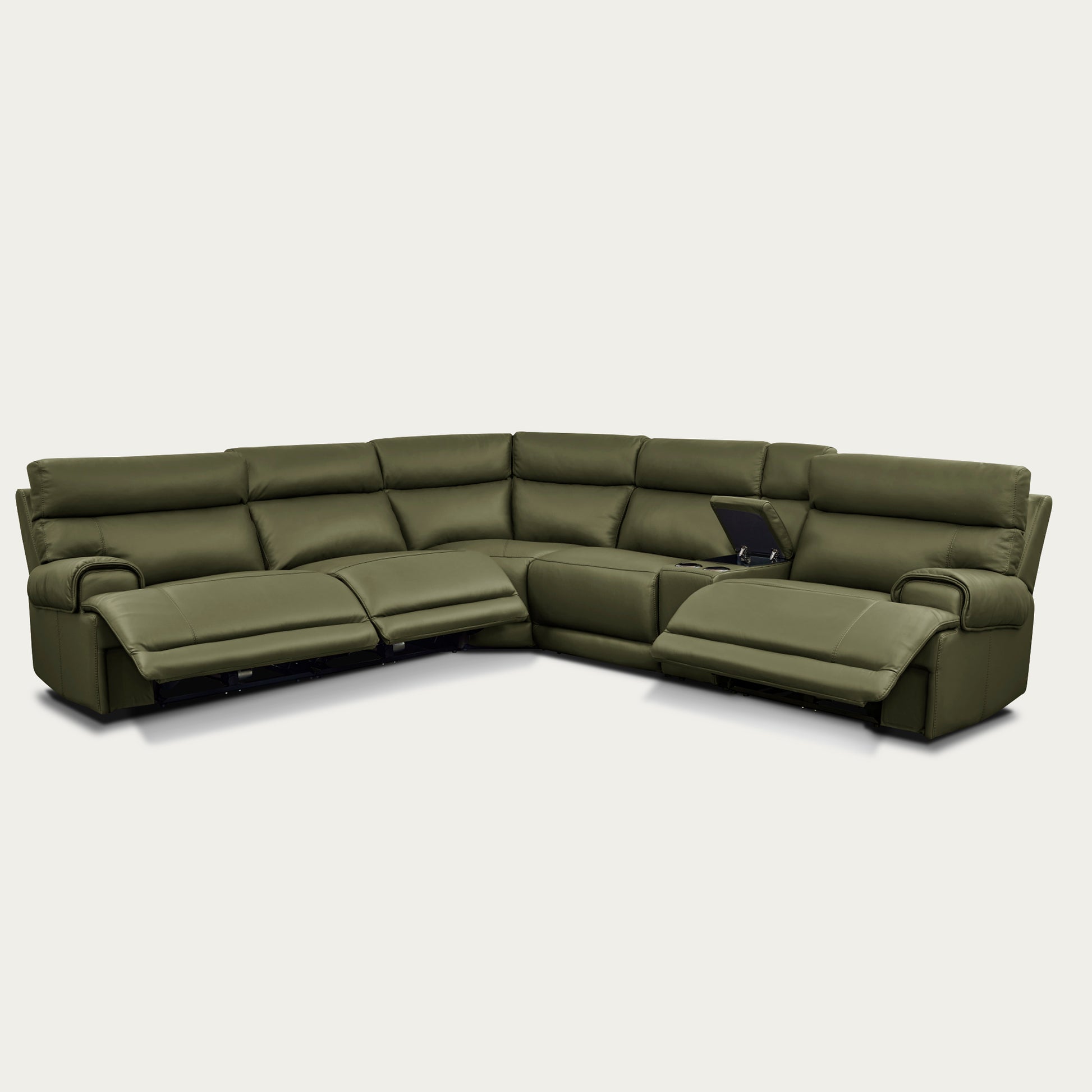 Baron Olive green sectional sofa on a white background
