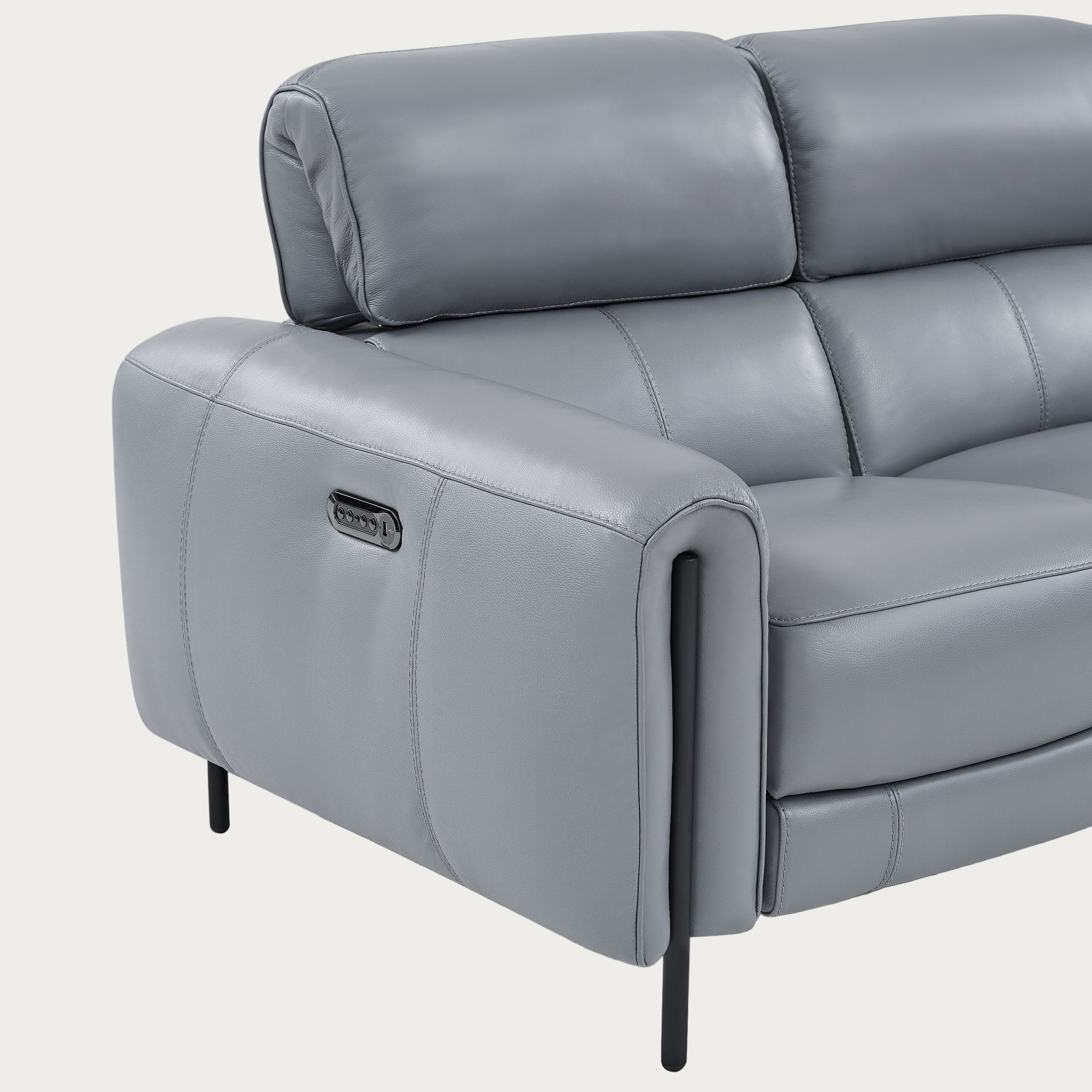 Charm Leather Loveseat with Two Recliners, Sleet