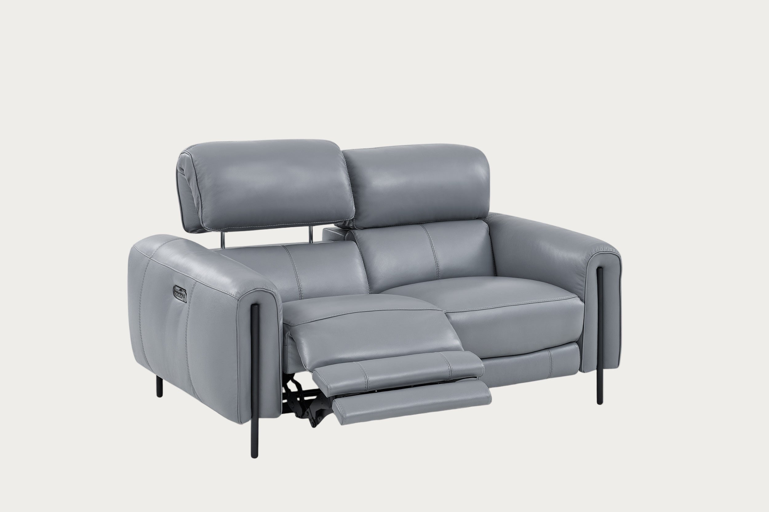 Charm Leather Loveseat with Two Recliners, Sleet