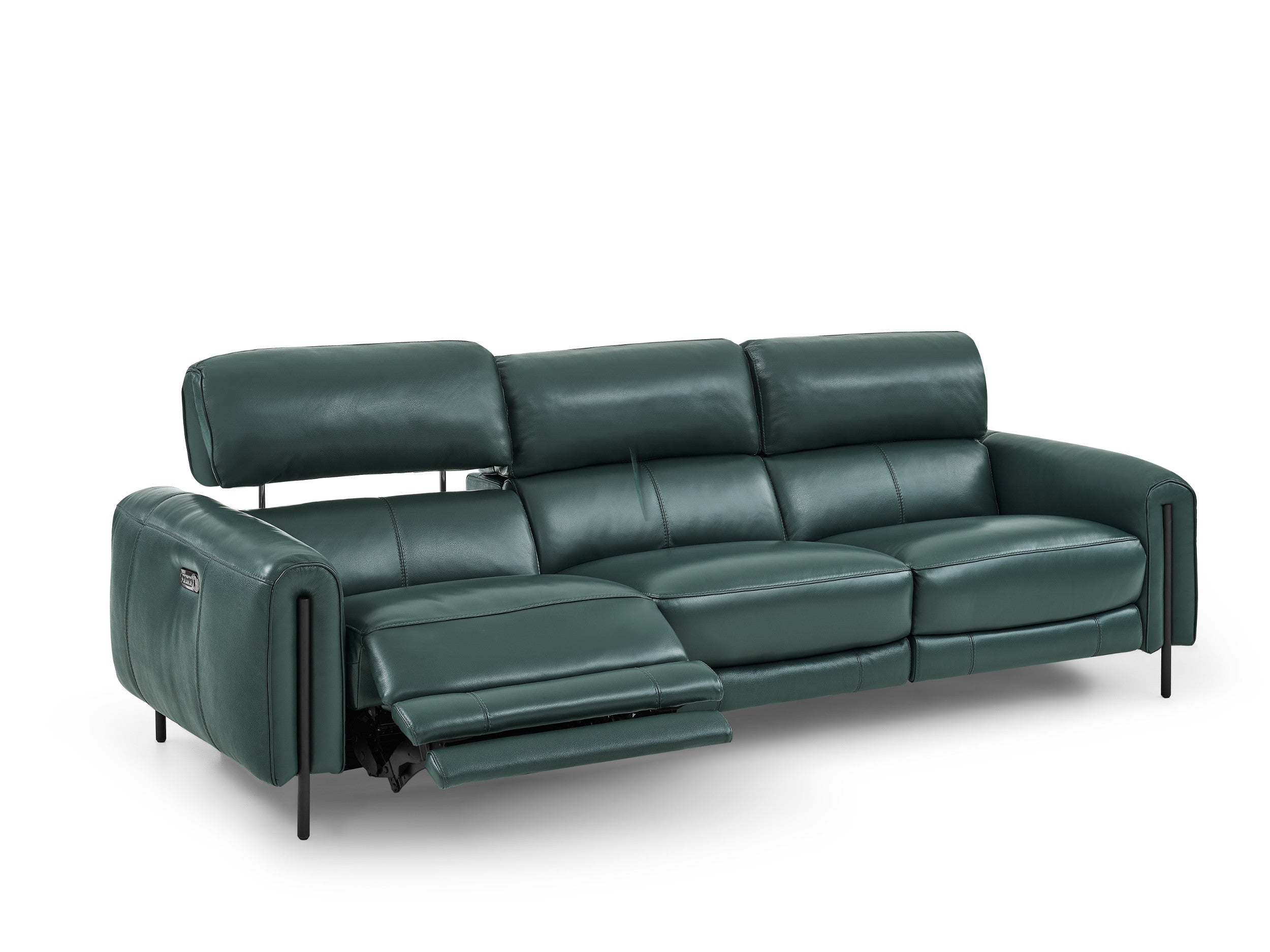 Charm Leather Sofa with Two Recliners, Kelp