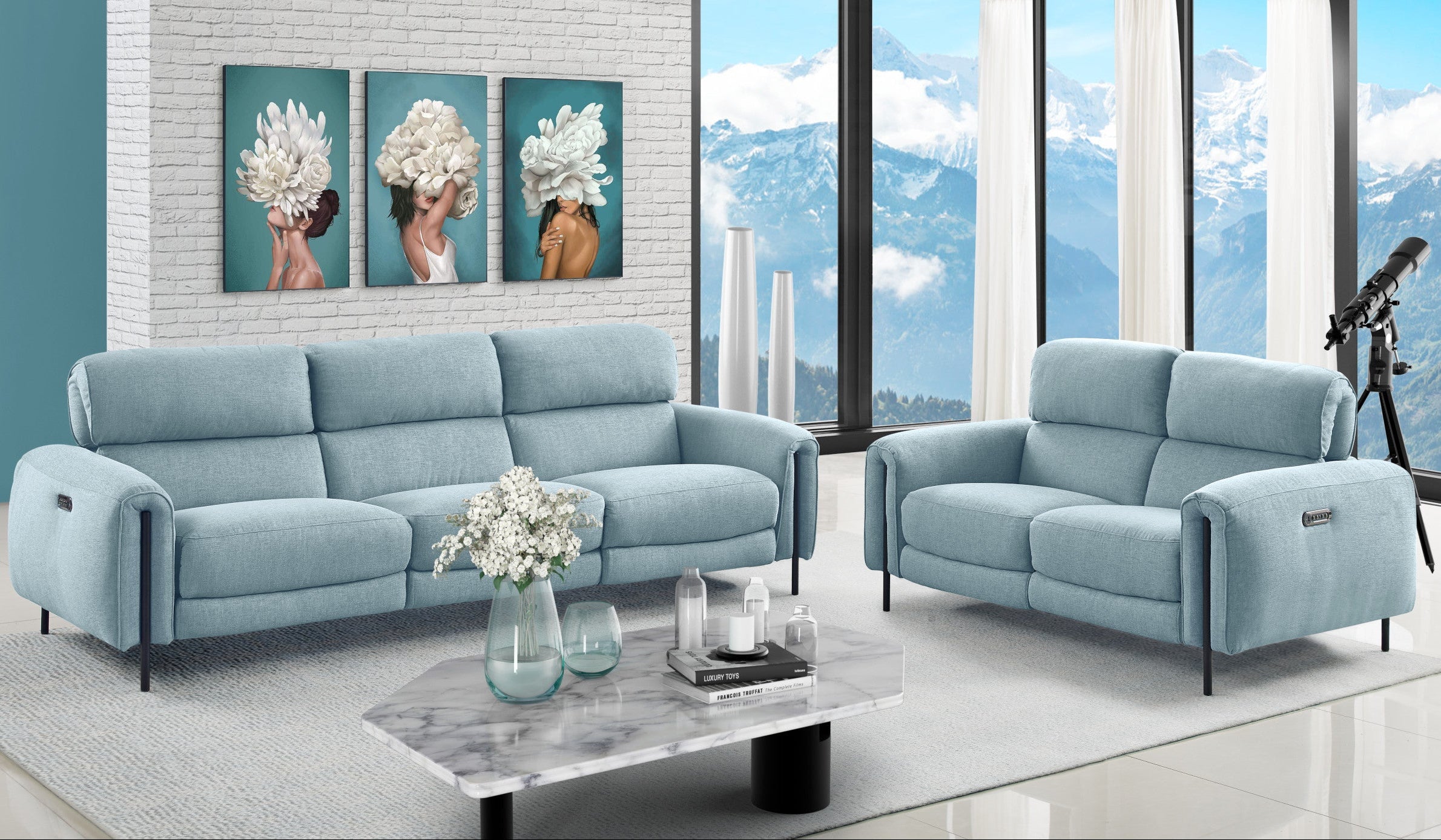 Charm Fabric Living Room Set, Sofa and Loveseat