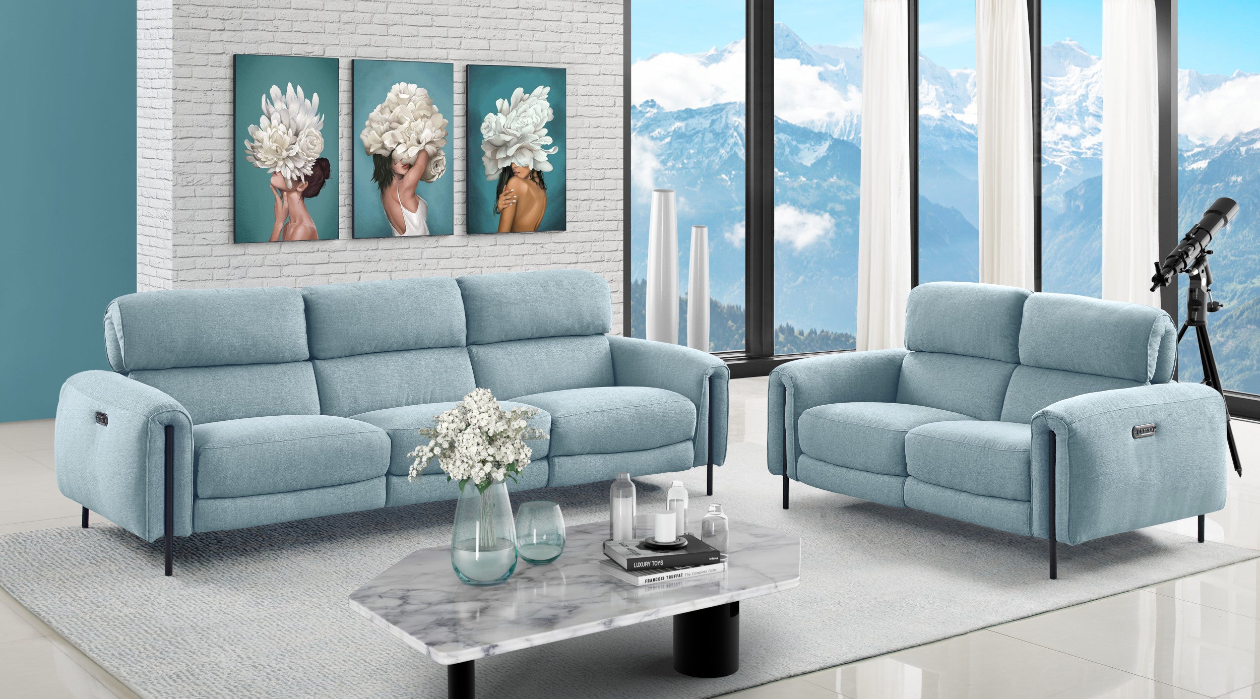 Charm Fabric Living Room Set, Sofa and Loveseat