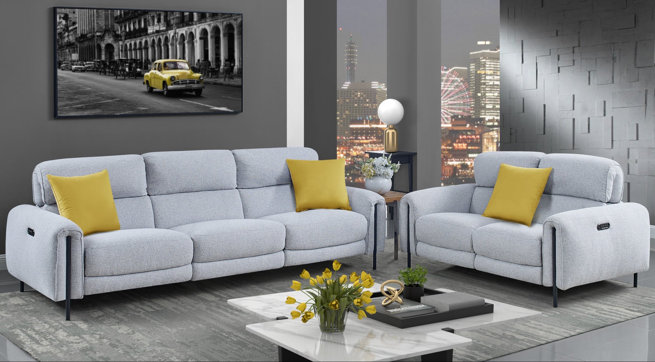 Charm Fabric Living Room Set, Sofa and Loveseat