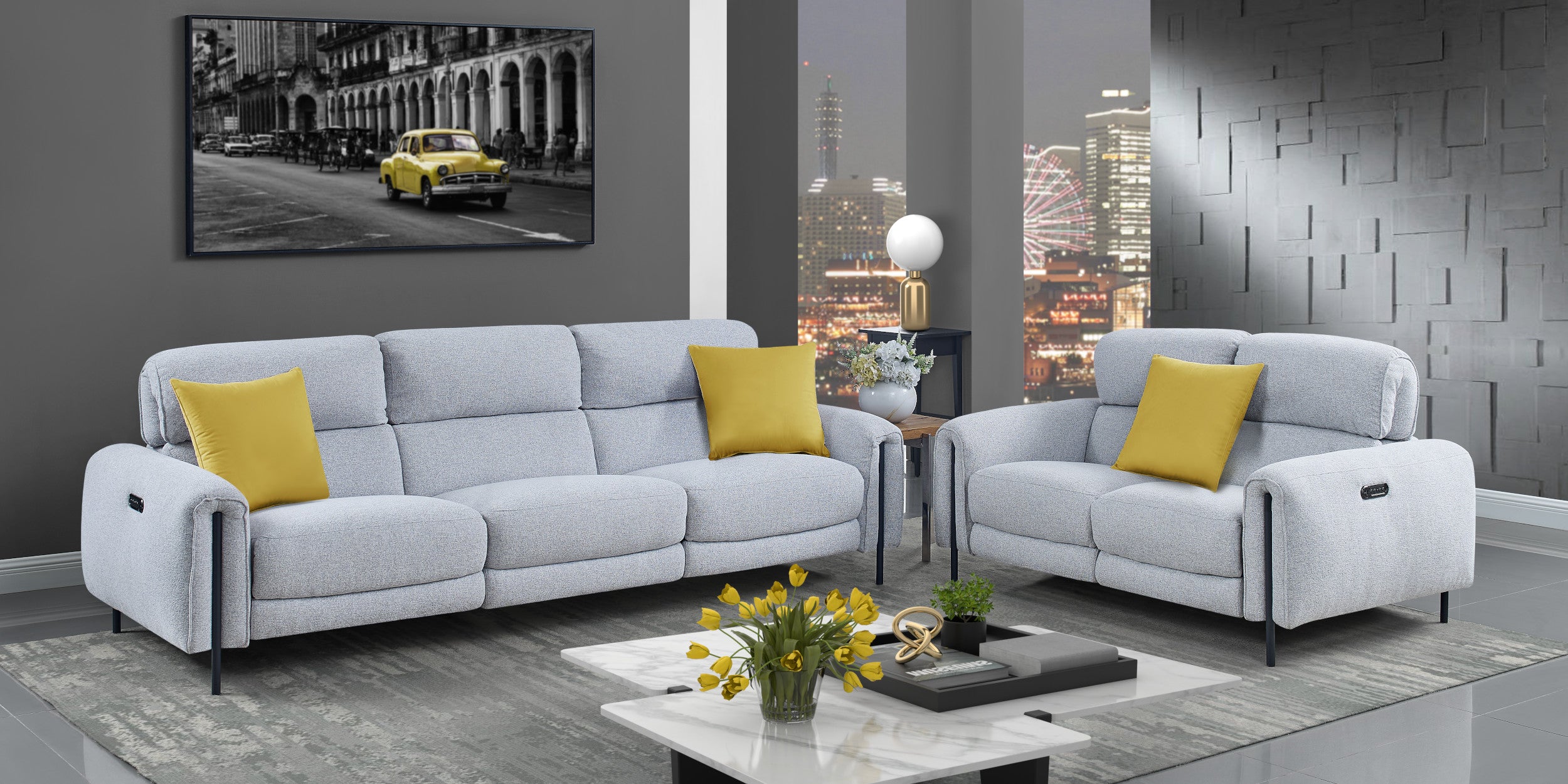 Charm Fabric Living Room Set, Sofa and Loveseat