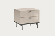 Calire beige two-drawer nightstand on a white background.