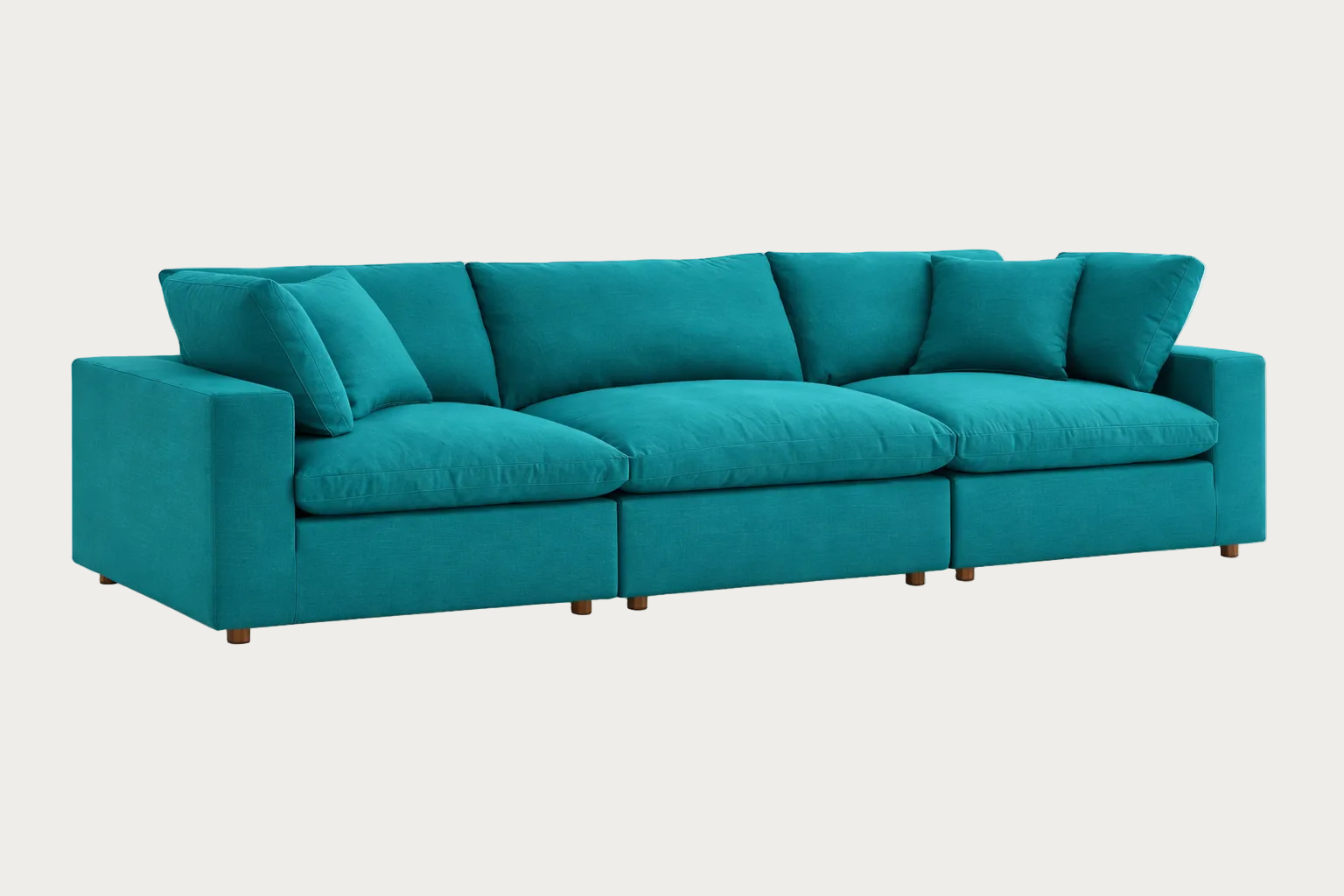 Commix teal 3-piece sofa on a white background.