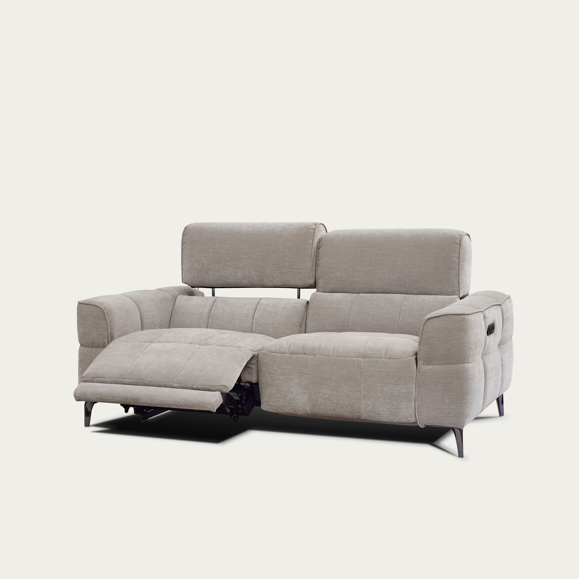 Cubo Loveseat with Two Recliners, Grey Mist Fabric