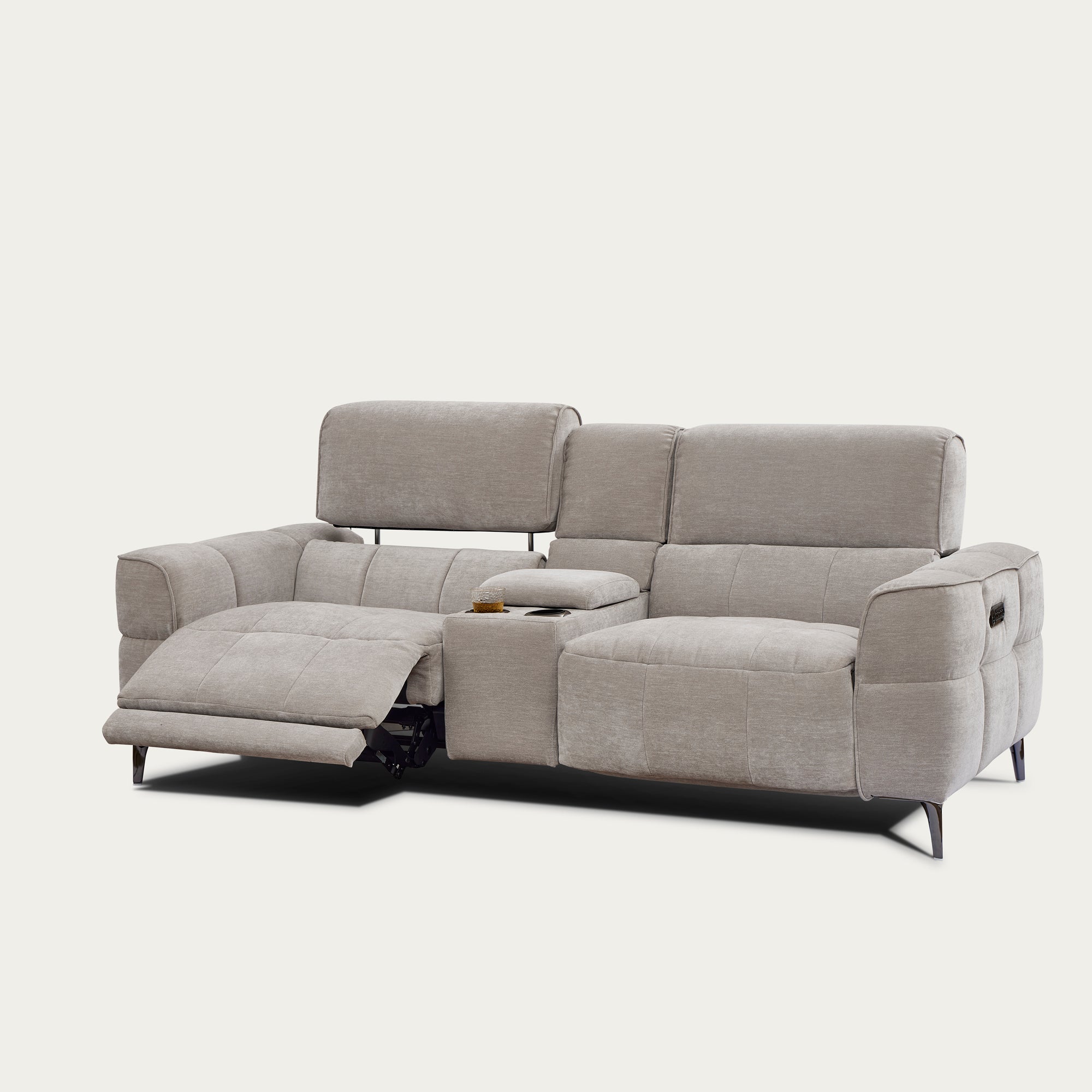 Cubo Loveseat with Two Recliners, Grey Mist Fabric