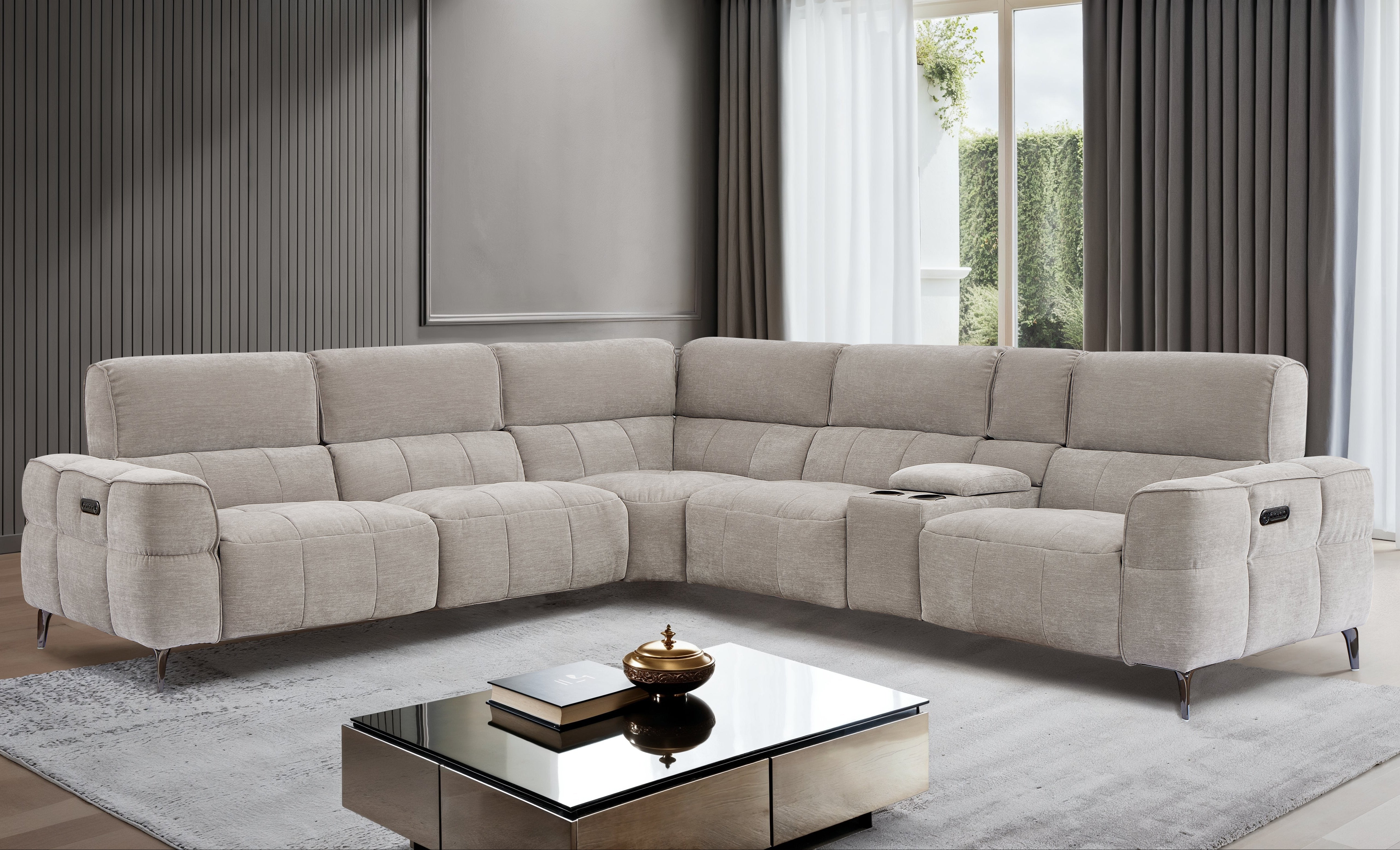 Cubo 6-Piece Sectional Sofa with Recliners, Grey Mist Fabric