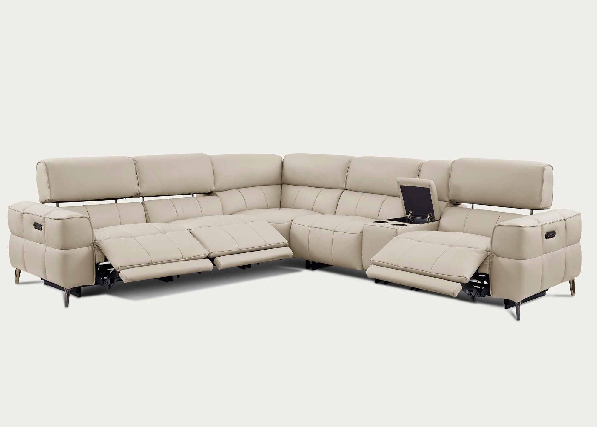 Cubo 6-Piece Sectional Sofa with Recliners, Oatmeal Split Leather | Creative Furniture